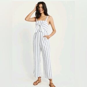 Abercrombie & Fitch Striped Tie-Front Jumpsuit in White and blue sz sm